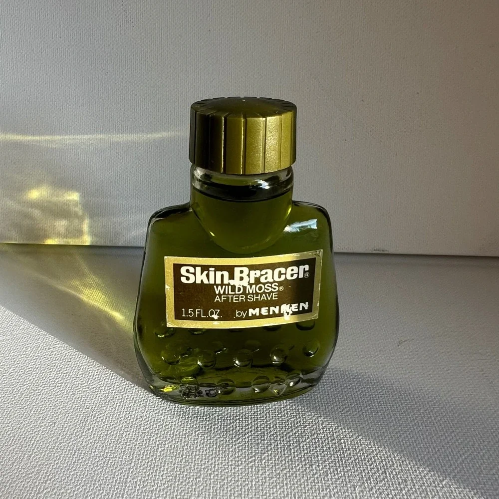 Vintage Mennen Skin Bracer Wild Moss After Shave 1.5 oz Green Glass Bottle